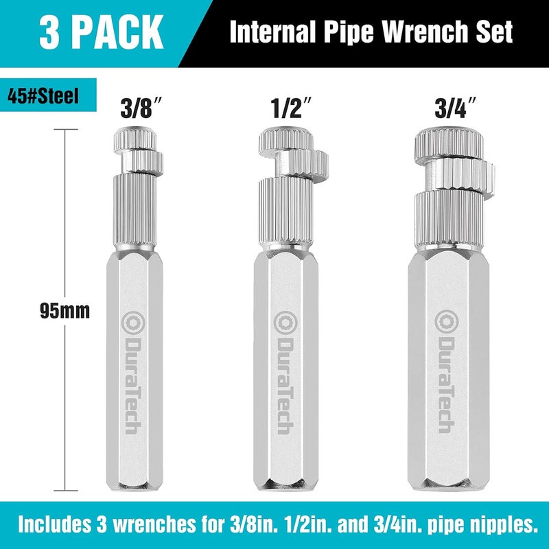 DURATECH Internal Pipe Wrench Set, Pipe Nipple Extractor Set, 3-Piece, 3/8",1/2" and 3/4" Pipe Capacities, Organizer Pouch Included - Image 2